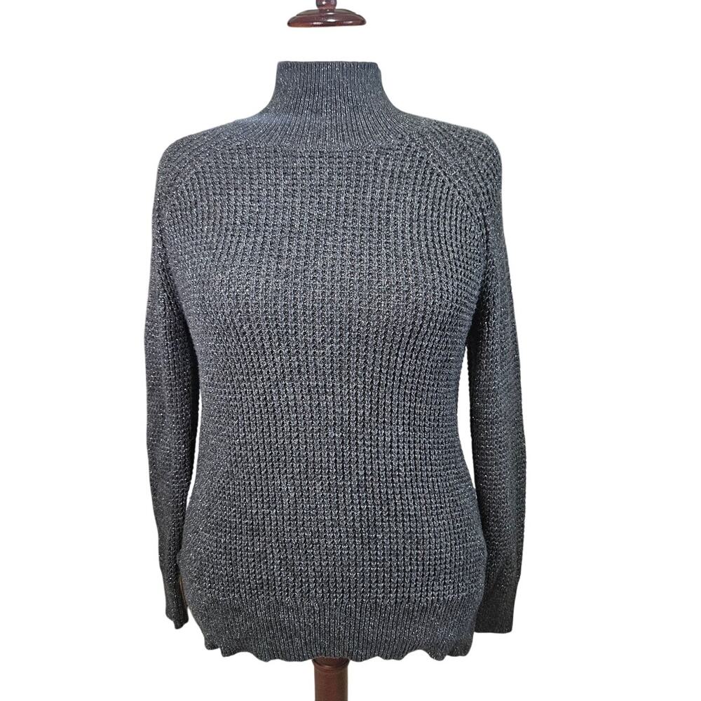 LOFT Metallic Glitter Thread Sweater Sweater M Charcoal Gray Textured knit